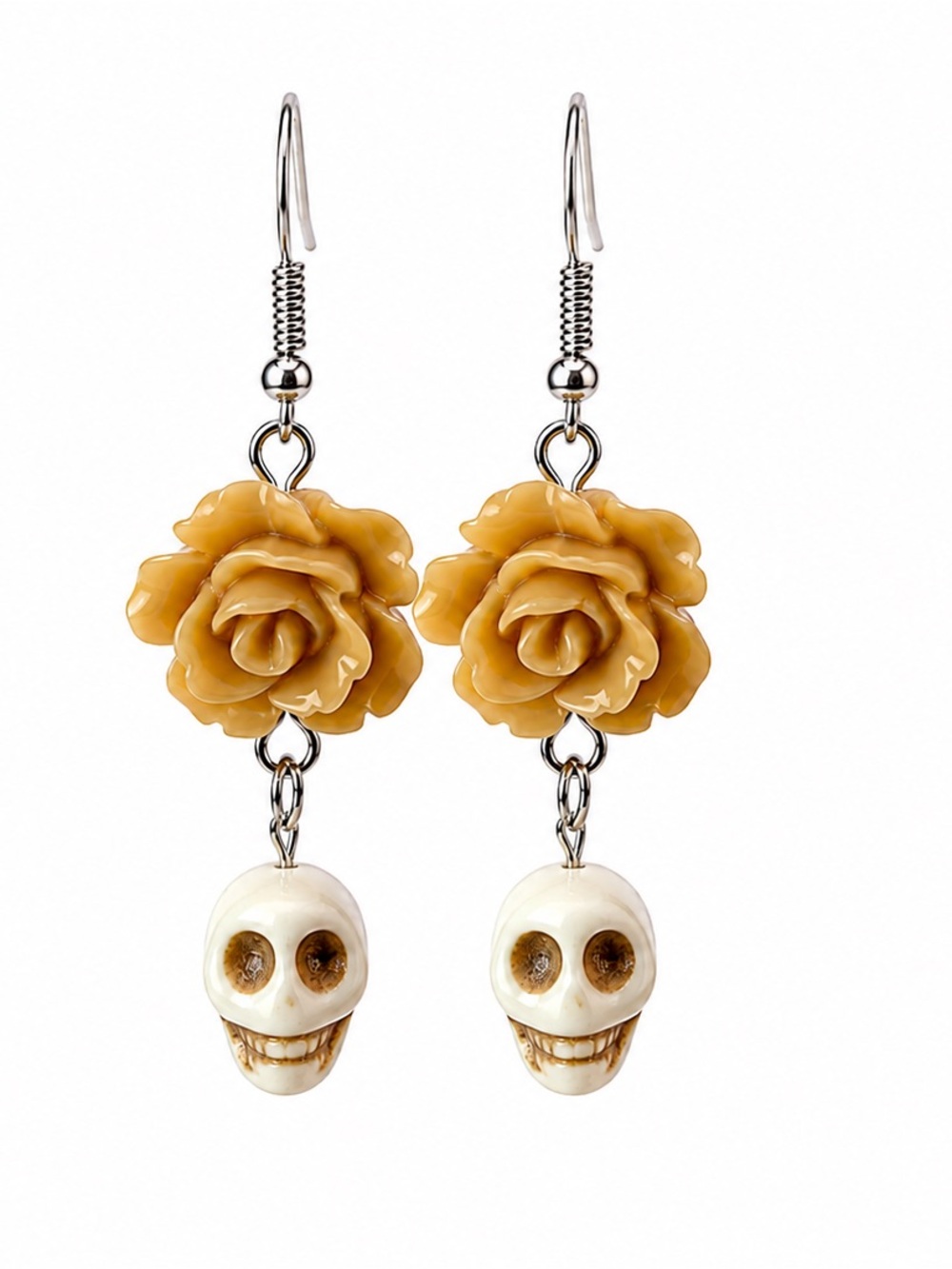 Stone skull and Floral Earrings